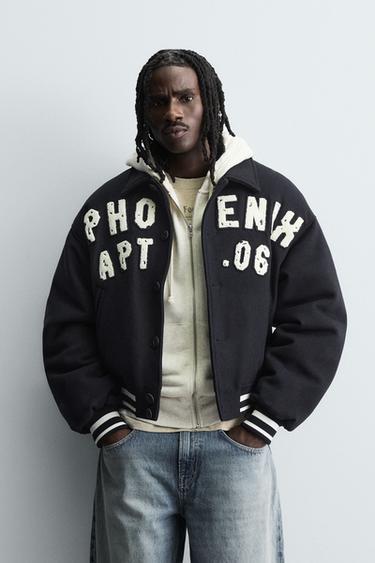 패치 퀼팅 봄버 재킷 - Zara 네이비