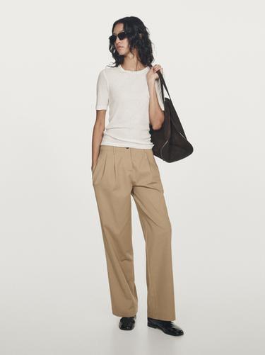 Camiseta manga corta mezcla algodón - Crudo de Zara