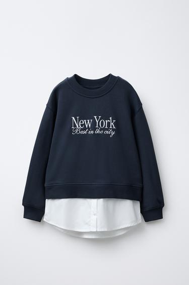 Zaras KOMBINERAD SWEATSHIRT MED BRODERAD TEXT - Blå - Bild 0