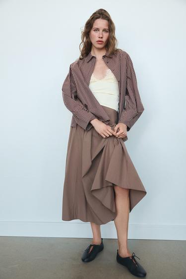 PLEATED CHECK SHIRT - GARNET by Zara