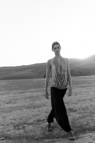 TOP HALTER LENTEJUELAS ZW COLLECTION - Plata de Zara