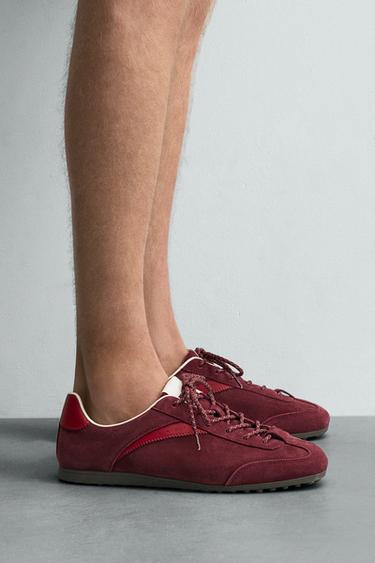 Zara LEATHER SNEAKERS - Burgundy Red - Image 0