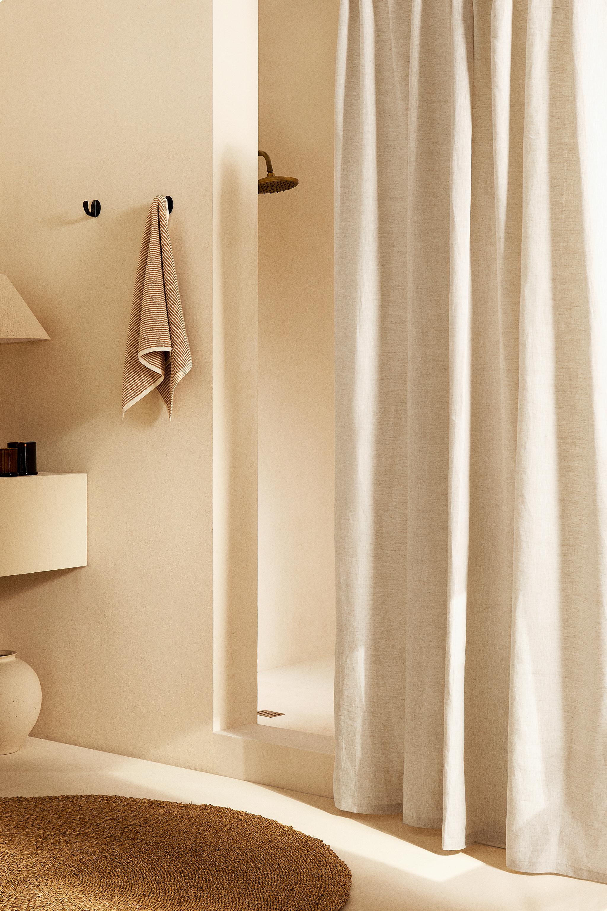 TRANSLUCENT LINEN SHOWER CURTAIN — Light beige
