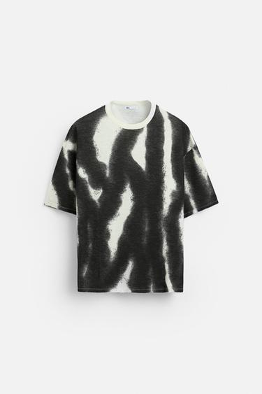 CAMISETA PUNTO ESTAMPADO SPRAY - Blanco roto de Zara