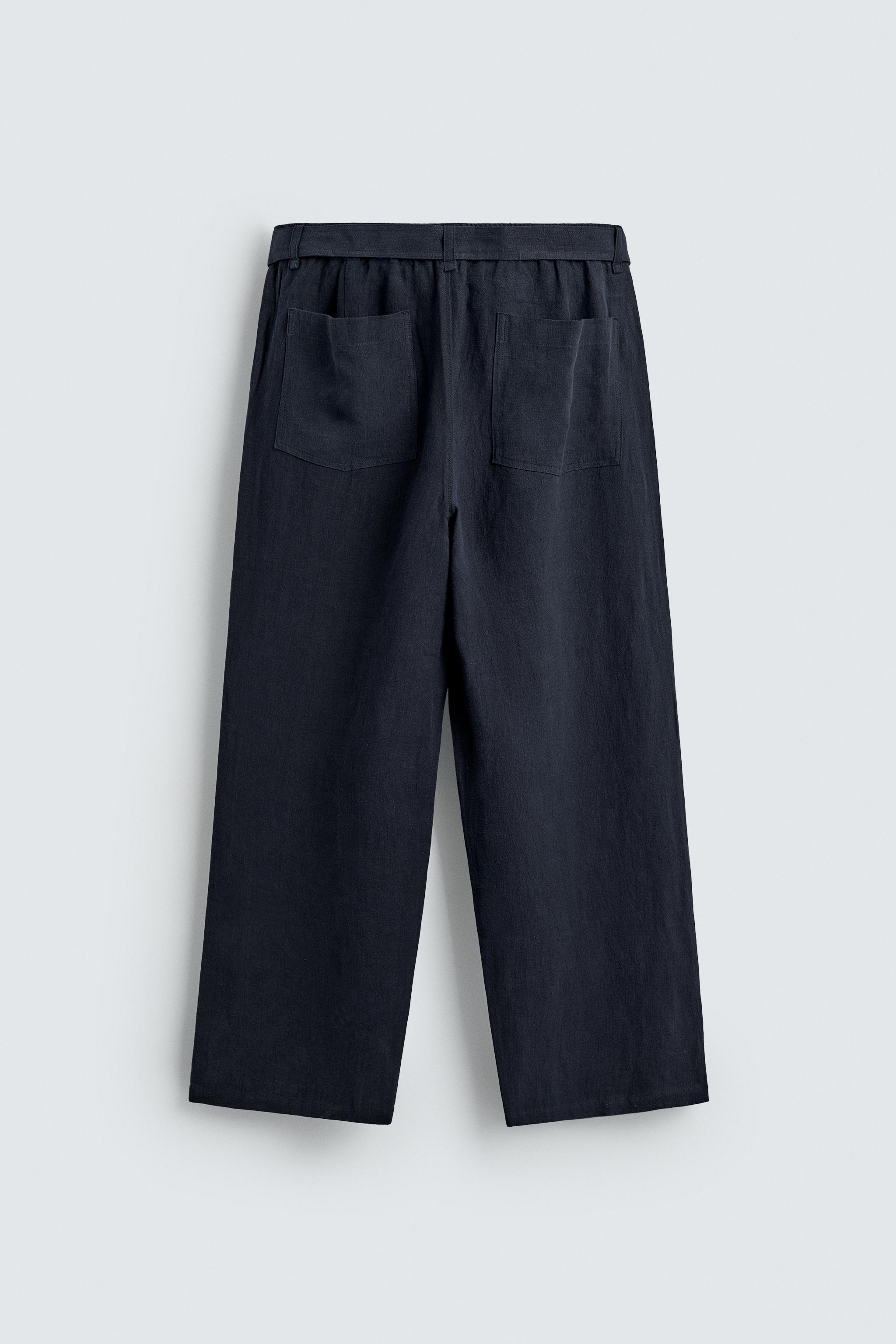 RELAXED FIT 100% LINEN BELTED PANTS
