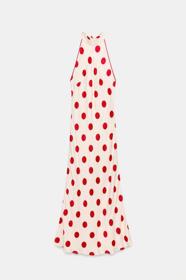 ROBE MI-LONGUE HALTER À POIS - Blanc / Rouge de Zara - Image 8