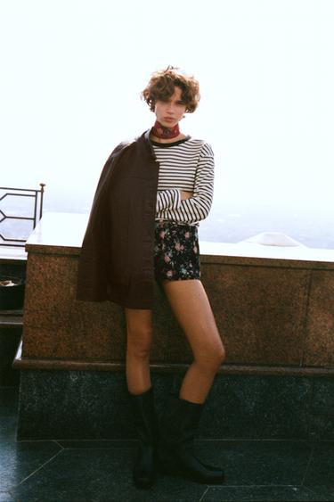 FLORAL JACQUARD MINI SHORTS - Black by Zara - Image 0