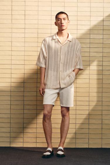 REGULAR FIT DENIM BERMUDA SHORTS - White by Zara