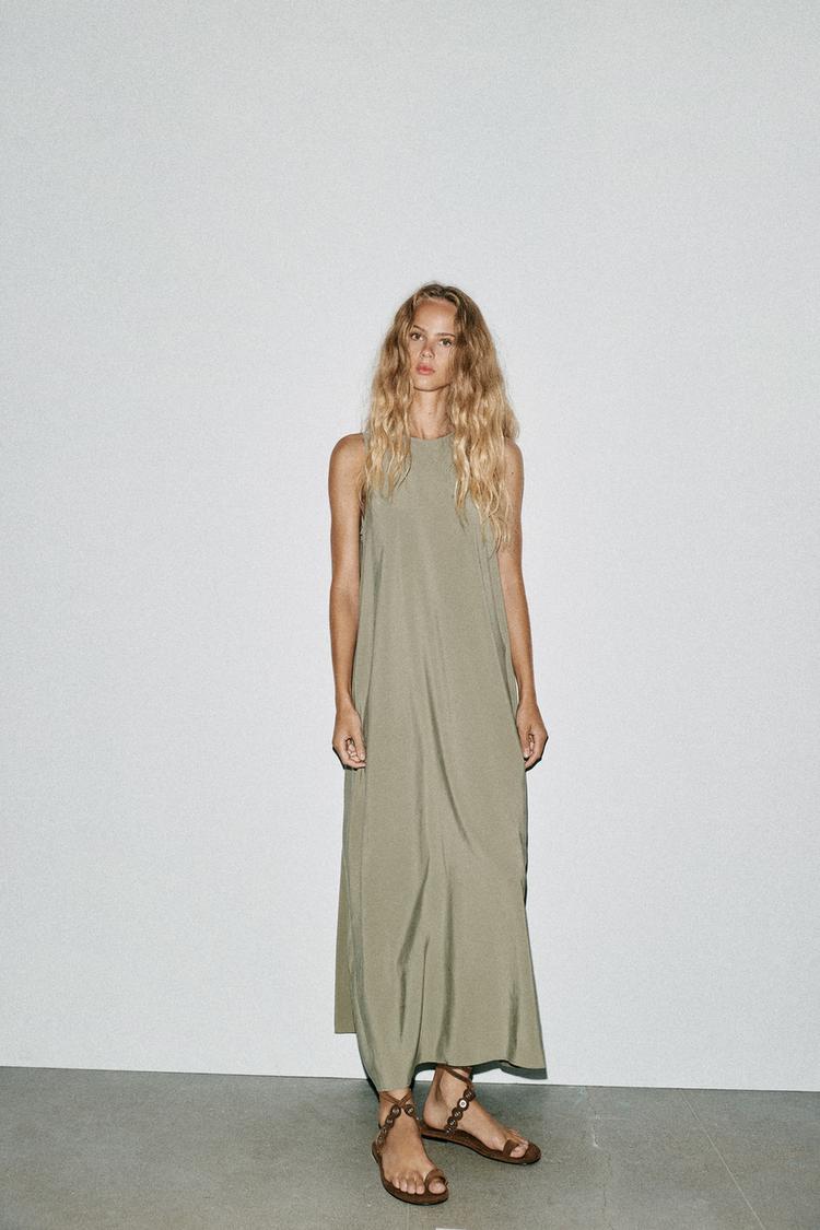 VESTIDO MIDI FLUIDO VOLUMEN Khaki ZARA España