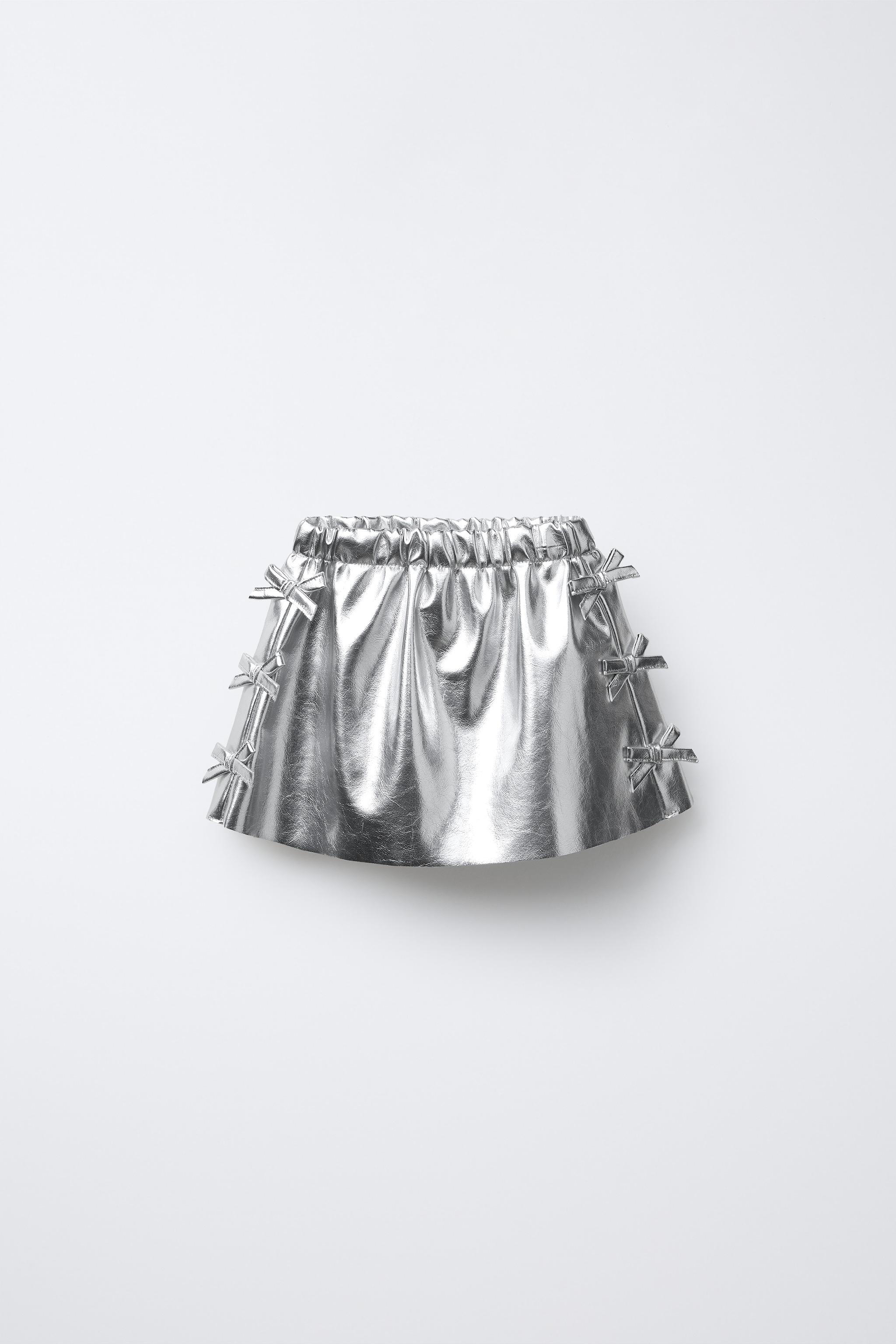 METALLIC SKIRT WITH BOWS - Silver | ZARA United States