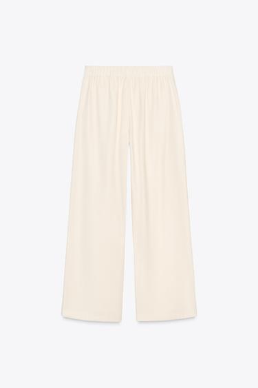 PANTALON LARGE TAILLE ÉLASTIQUE - Crème de Zara - Image 3