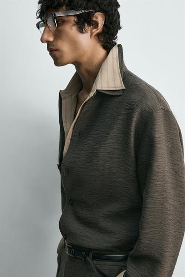 FLUID TEXTURED OVERSHIRT - Brown / Taupe by Zara - Image 6