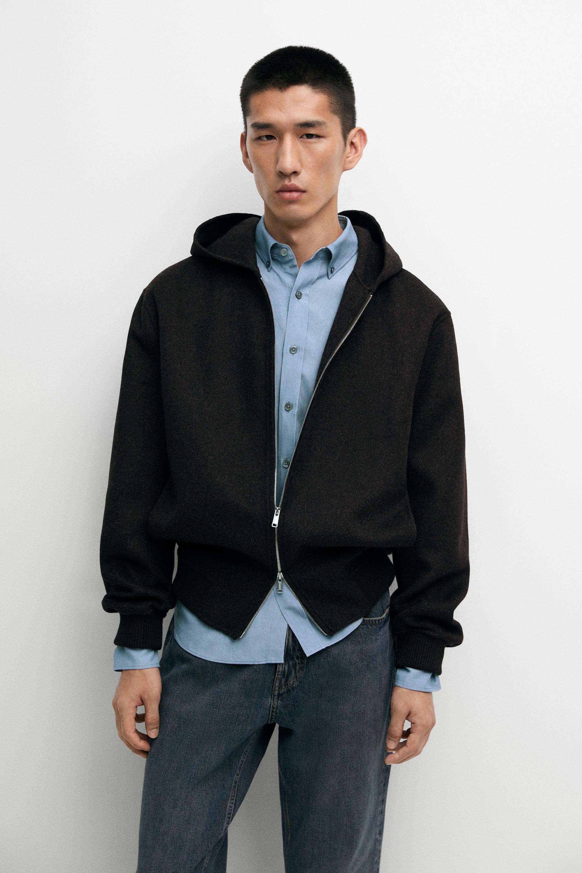 Wool blend double-knit hooded jacket