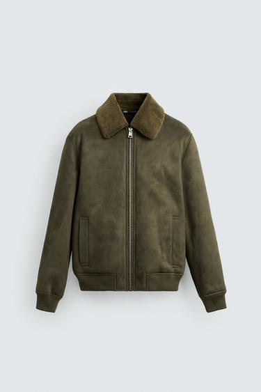 Zara DOUBLE FACED FAUX SUEDE JACKET - Khaki