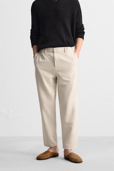 TEXTURED COTTON - LINEN TROUSERS - Light beige by Zara