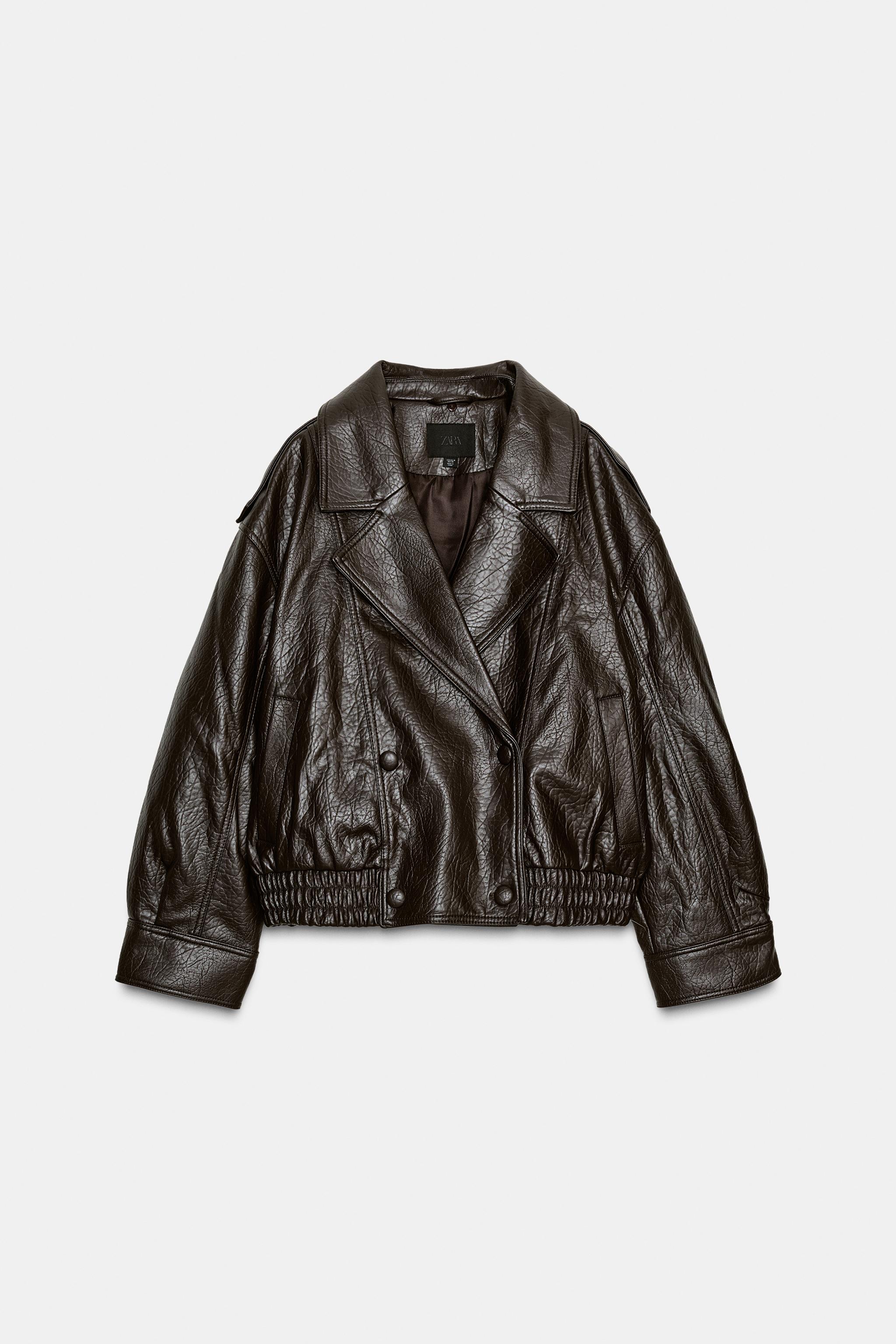FAUX LEATHER JACKET WITH DETACHABLE COLLAR - Dark brown | ZARA