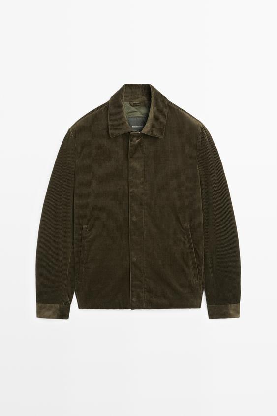 Zara Corduroy jacket with placket detail - Dark khaki - Image 0