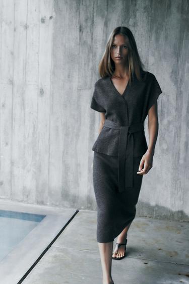 KNIT MIDI SKIRT - Grey by Zara