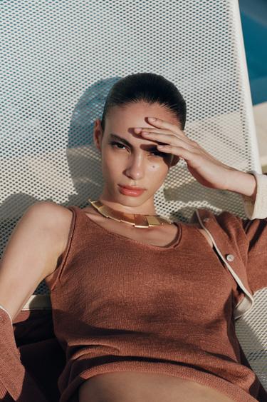 ნაქსოვი ტოპი ბრეტელებიანი - Zara-ს MARSALA