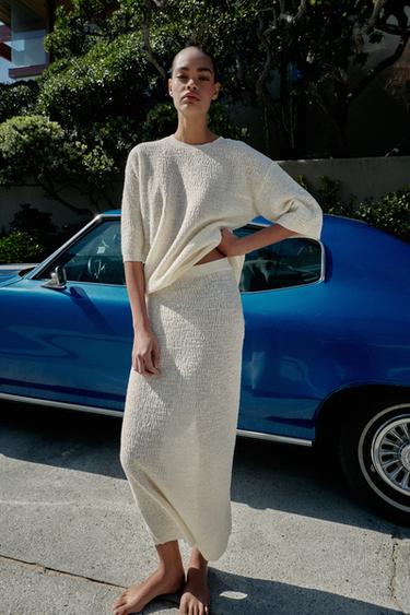 STRUCTURED KNIT PENCIL SKIRT - Ecru by Zara
