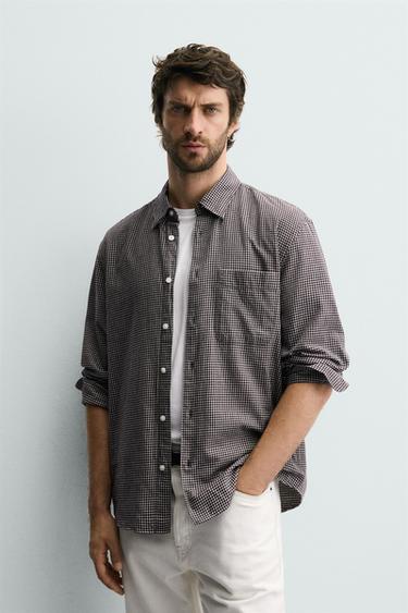 Zara PLAID FLANNEL SHIRT - Brown / Ecru
