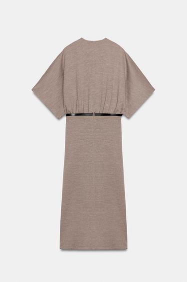 MIDI PIQUÉ DRESS WITH BELT - Light brown by Zara - Image 8