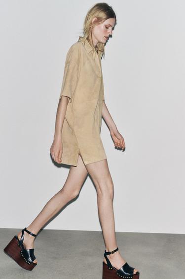 VESTIDO DE PELE DE CAMURÇA ZW COLLECTION LIMITED EDITION - Bege da Zara