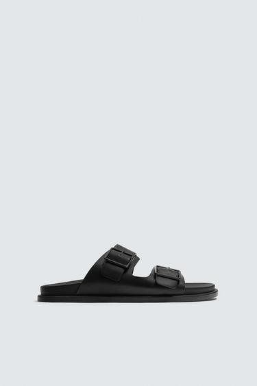 DOUBLE-STRAP LEATHER SANDALS - Black by Zara