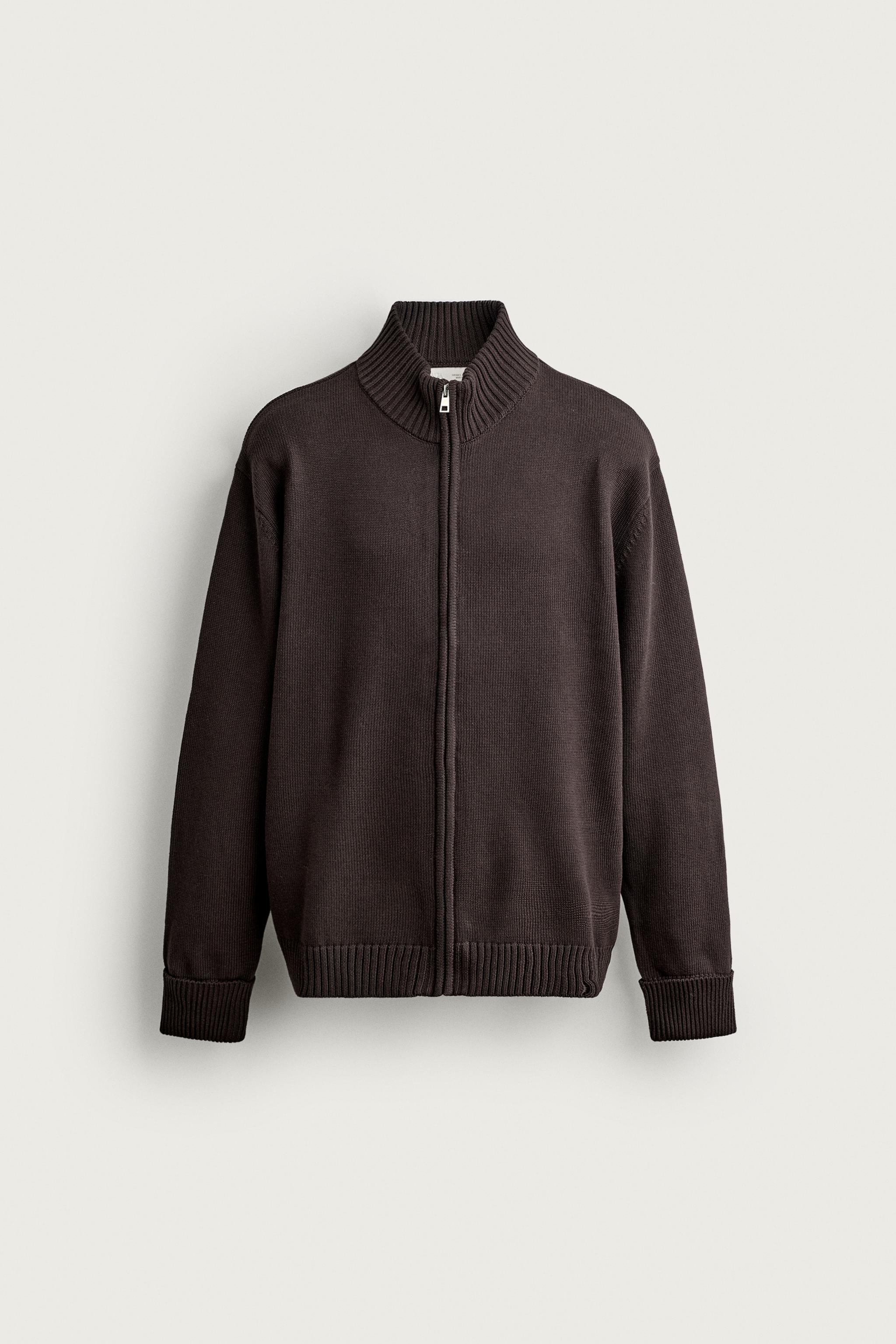 ZIP-UP KNIT CARDIGAN — Chocolate