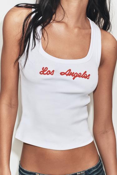 T-SHIRT CÔTELÉ À INSCRIPTION - Blanc de Zara - Image 1