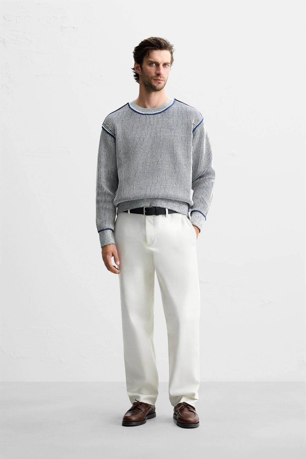 CONTRASTING RIBBED SWEATER - Blue/White by Zara