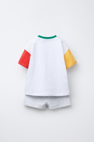 ENSEMBLE DE JOGGING T-SHIRT À INSCRIPTION ET BERMUDA CHINÉ - Gris chiné de Zara - Image 1