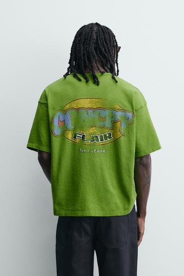 T-SHIRT RELAXED FIT À IMPRIMÉS DÉLAVÉS - Vert de Zara - Image 2