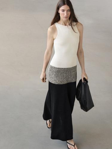 Vestido midi punto contraste 100% algodón - Negro de Zara