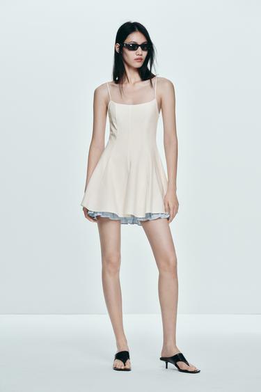 Zara 拼接下襬短洋裝 - 裸色