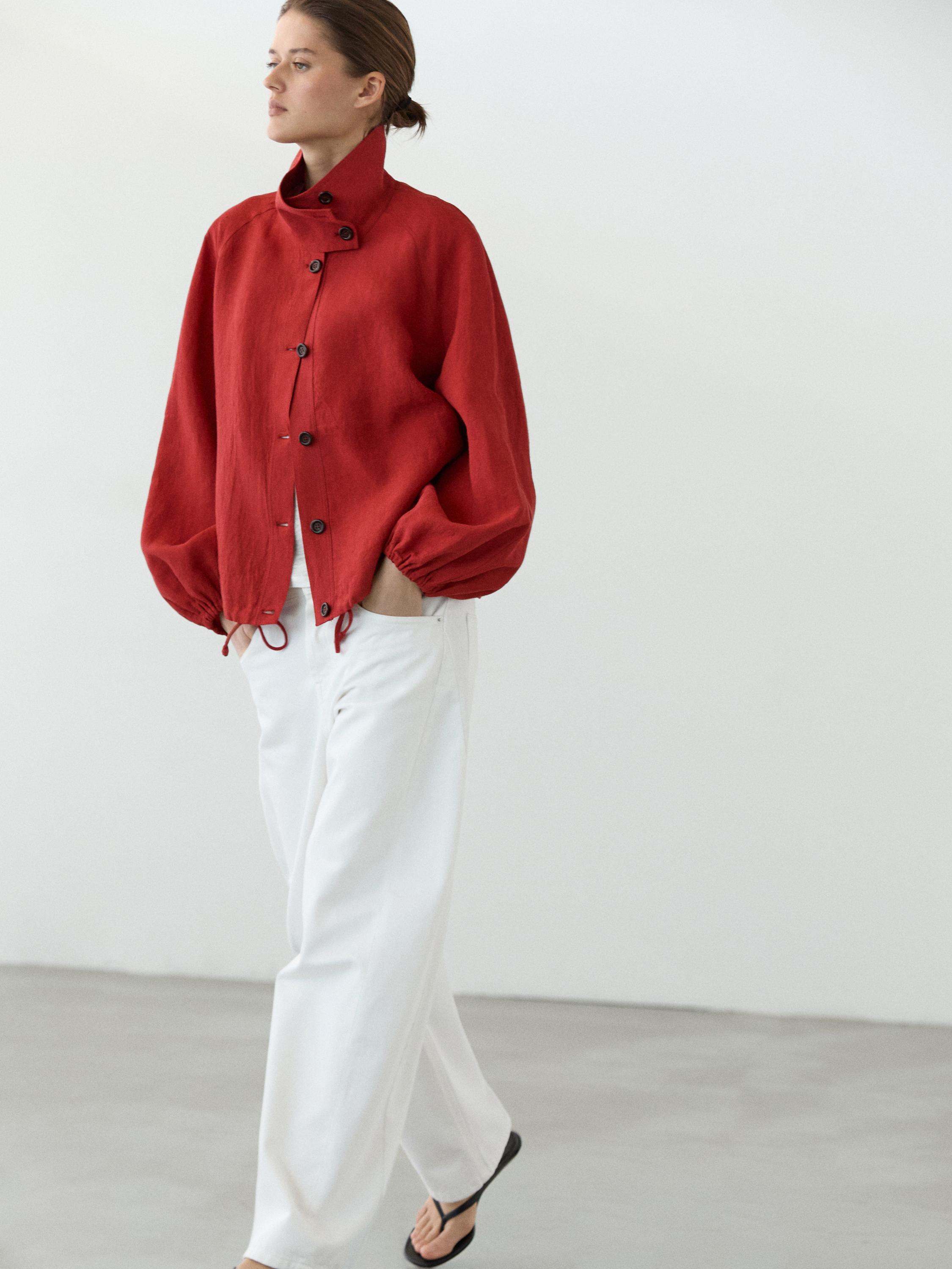 Linen puff bomber jacket