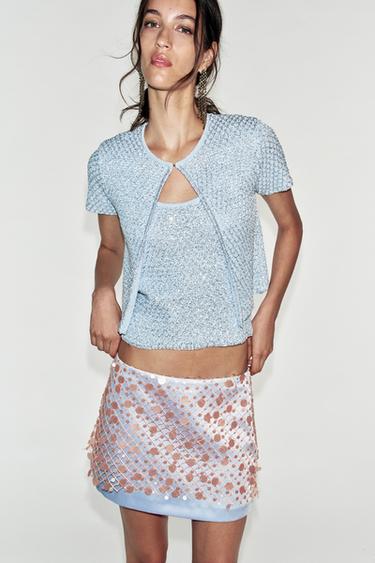 SEQUIN AND METALLIC THREAD KNIT CARDIGAN - Light blue by Zara
