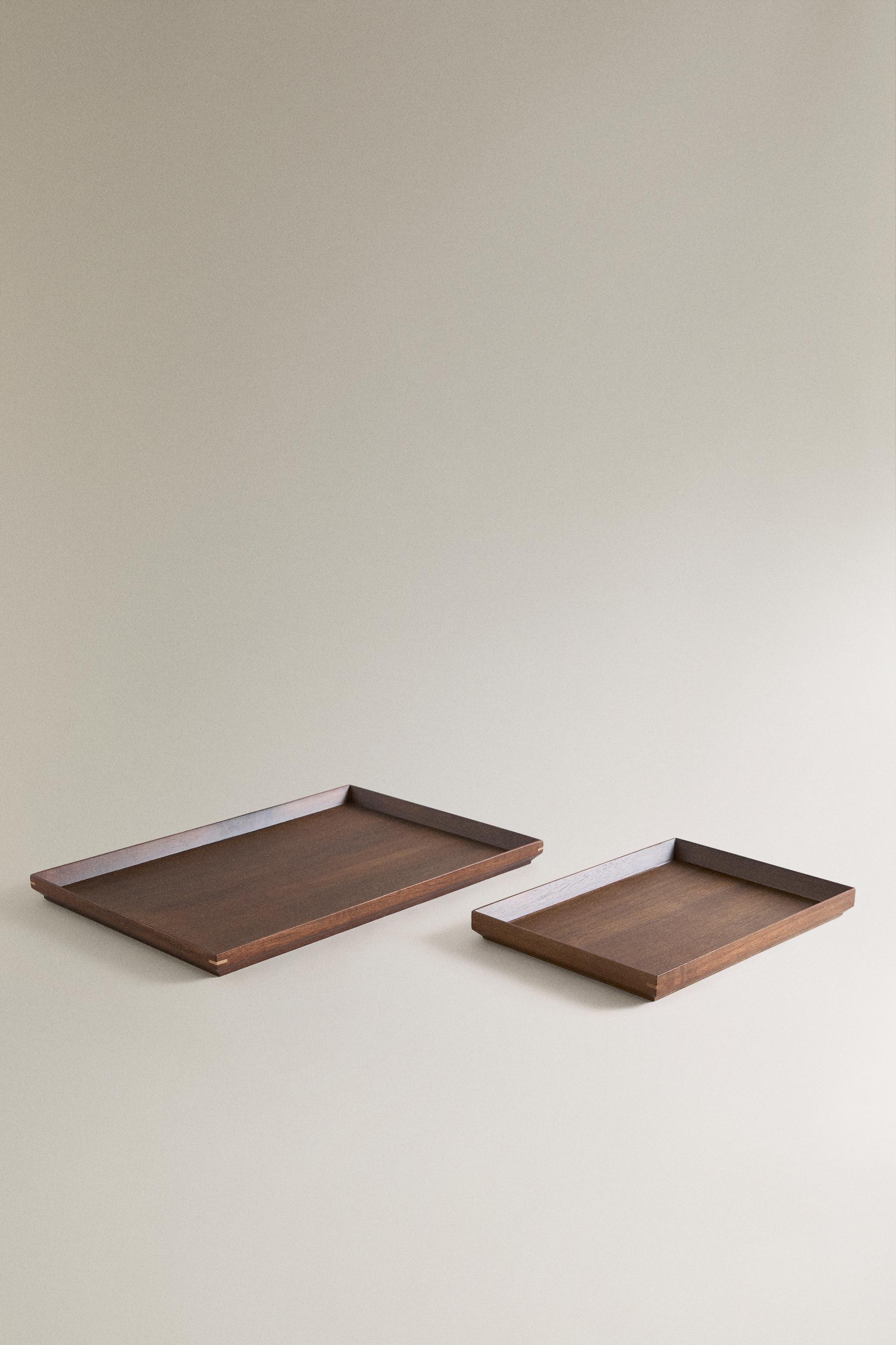 RECTANGULAR WOODEN TRAY — Light beige