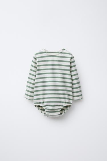 STRIPED BODYSUIT - Ecru / Green by Zara - Image 0