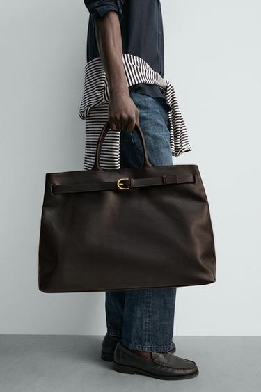 MALA DE MÃO EM PELE - Castanho da Zara - Imagem 0