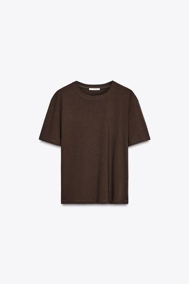 CAMISETA BÁSICA DE ALGODÃO - Marrom da Zara