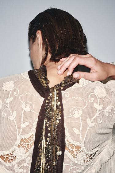 BEADED SEQUIN SCARF - Brown by Zara - Image 1