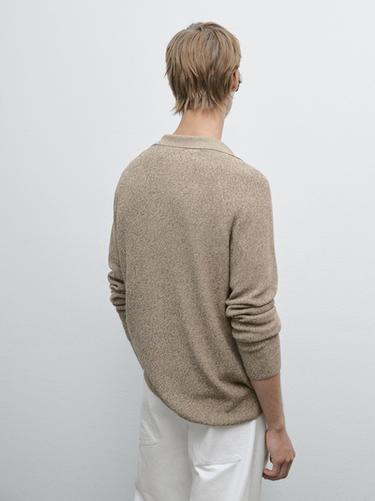 Zara 100% cotton mouliné knit cardigan - Beige marl