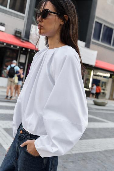 CHEMISE EN POPELINE À BALLON - blanc de Zara - Image 2