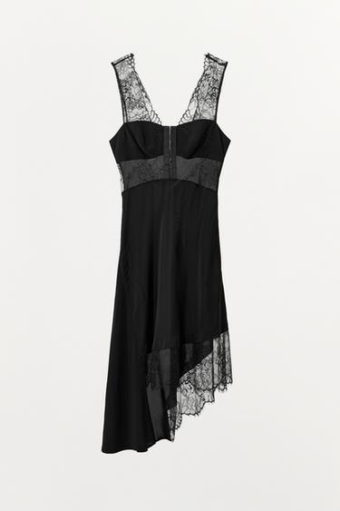 SATIN ASYMMETRIC LACE DRESS - Black by Zara - Image 3