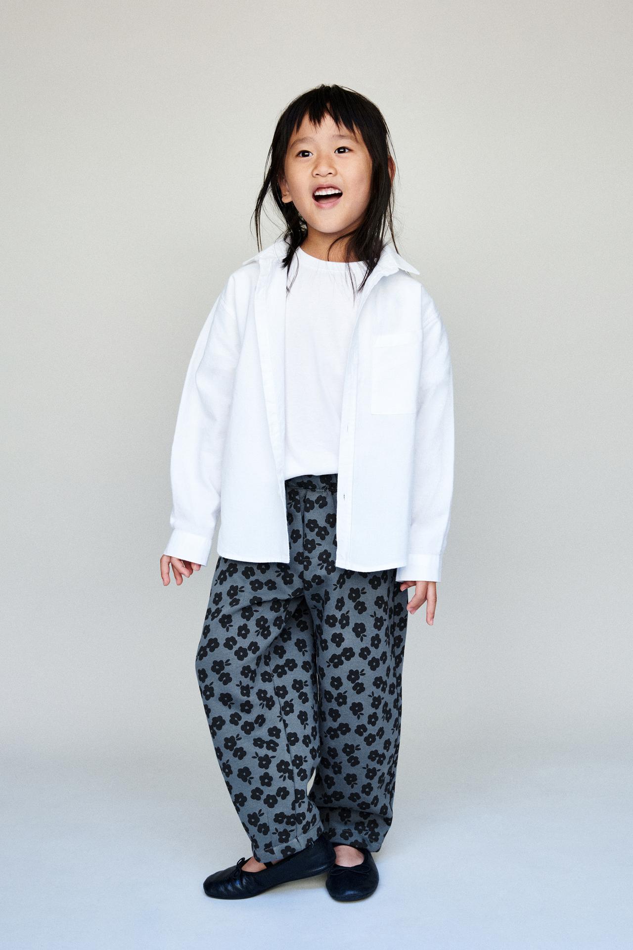 FLORAL BALLOON FLEECE PANTS — Light blue