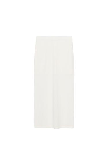 FALDA MIDI PUNTO FINO - Blanco de Zara