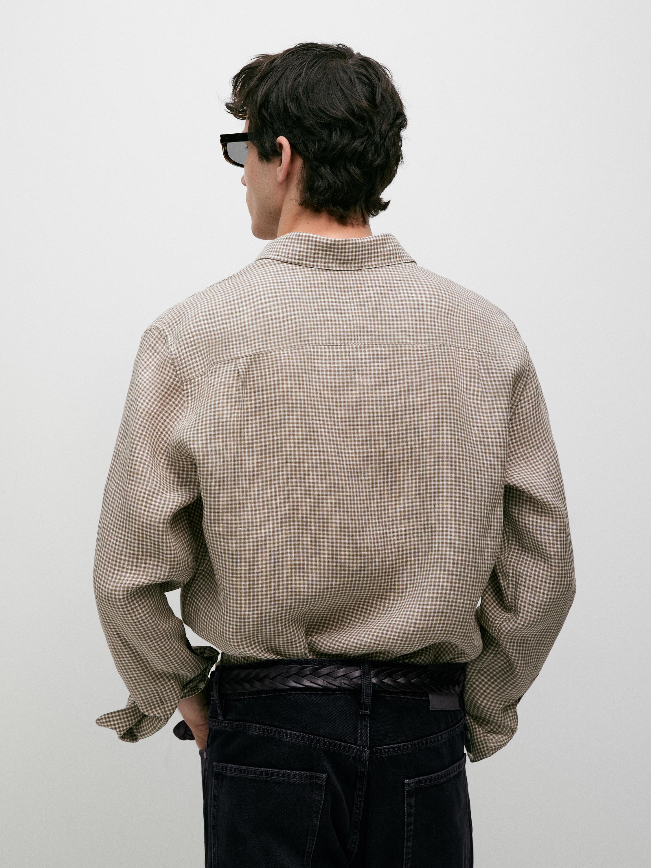 100% linen regular fit check shirt