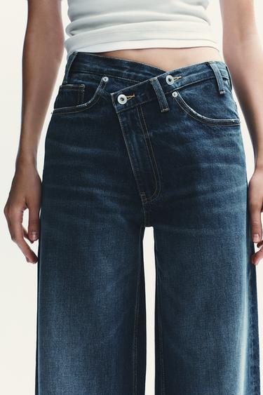 TRF WIDE-LEG HIGH-WAIST JEANS WITH CROSSOVER WAIST - Navy blue by Zara