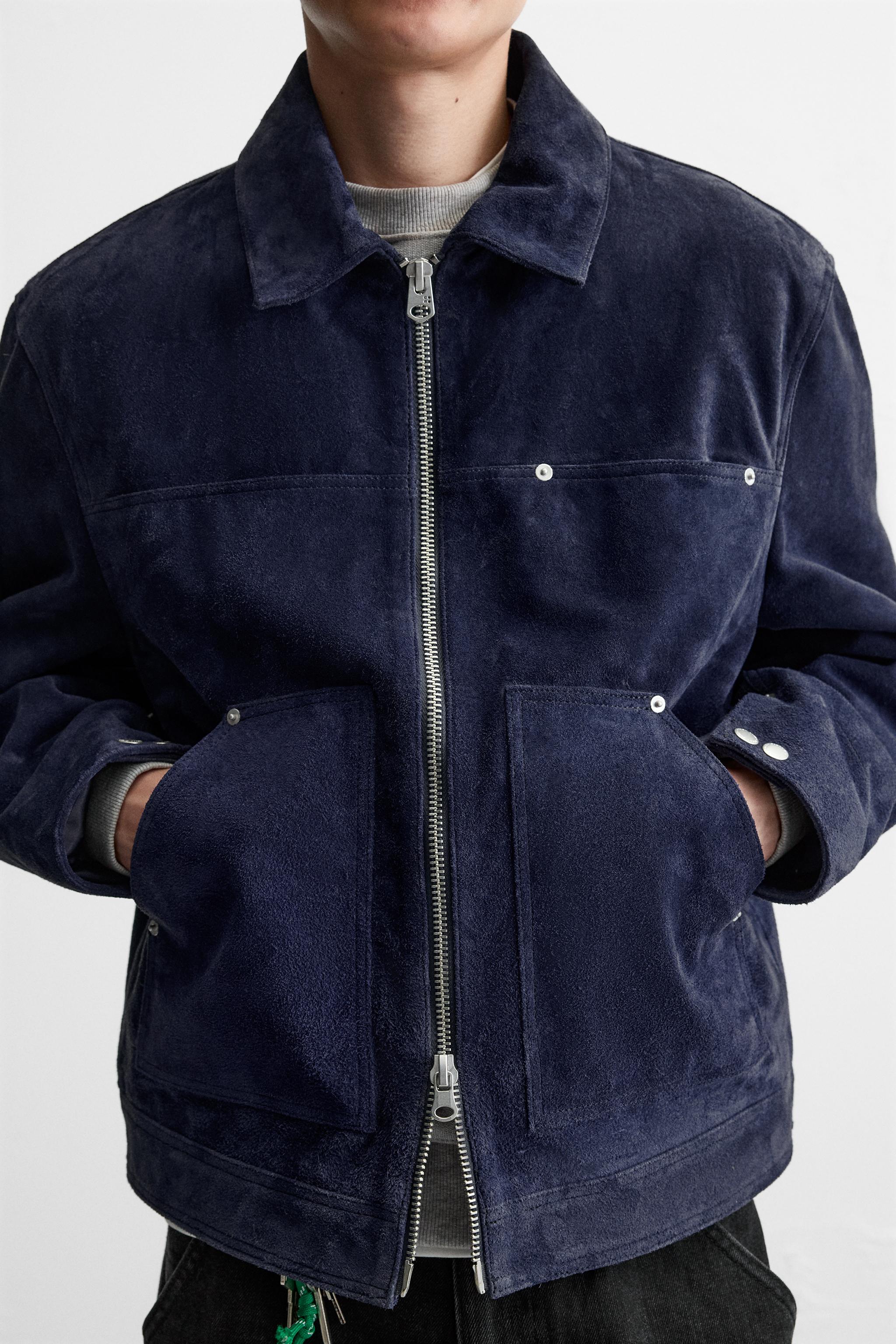 SPLIT SUEDE LEATHER JACKET Blue ZARA South Africa